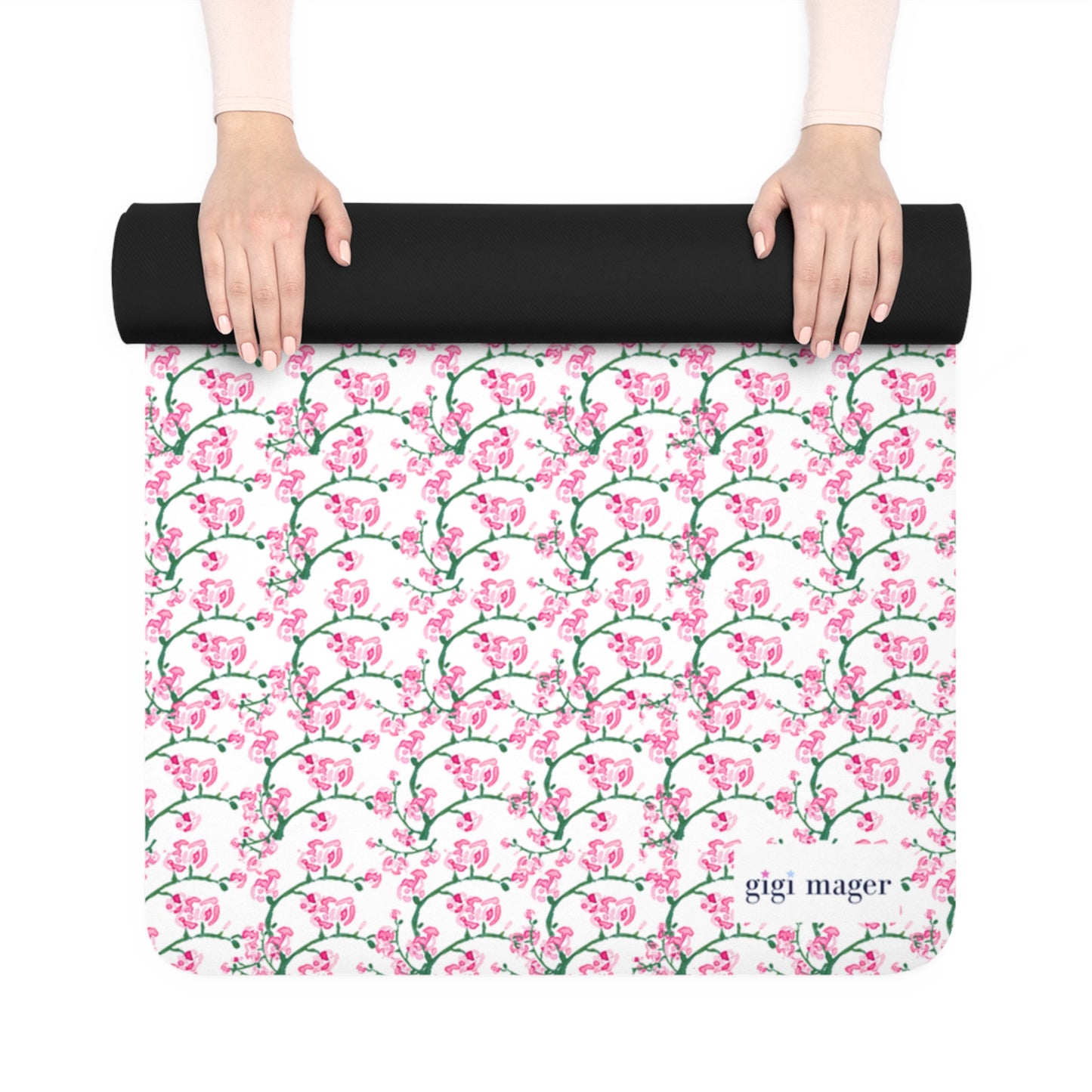 rubber yoga mat - grace's roses (white)