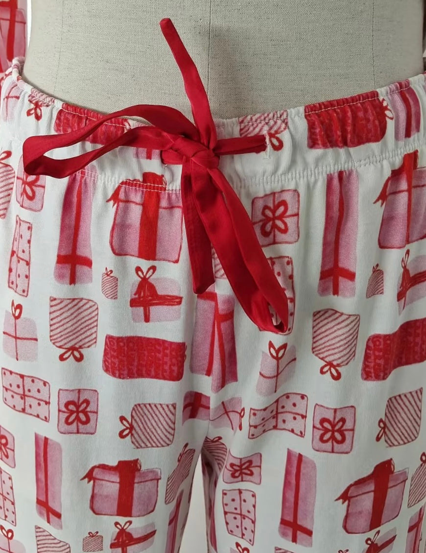 100% Cotton Long Sleeve and Long Pant Pajama Set - red gift