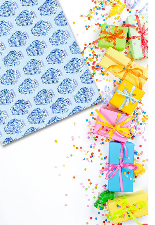 blue chinoiserie on baby blue gift wrap