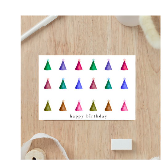 Boxed Greeting Card Set (10)- party hats, lined envelope