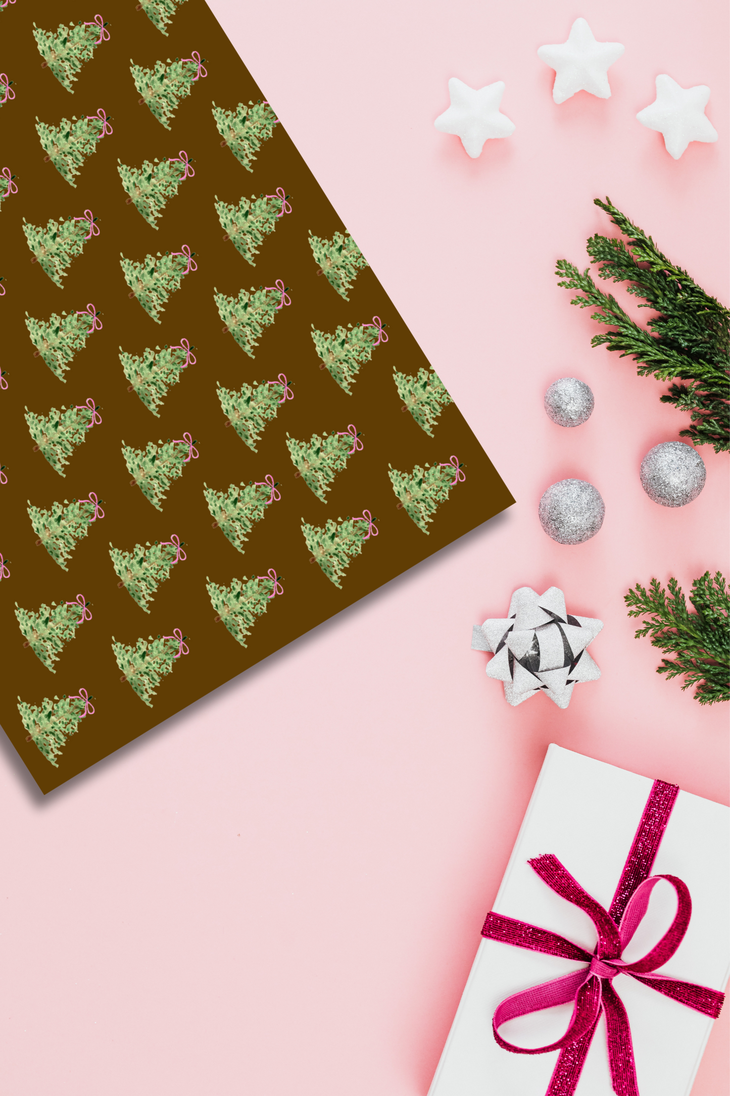 watercolor pine on espresso gift wrap