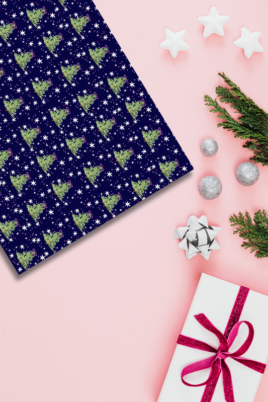 celestial pines on navy gift wrap